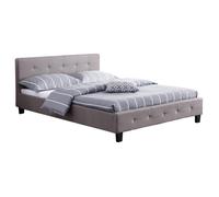 Lit double pour adulte JOSY avec sommier 140x190 cm 2 places / 2 personnes, tête et pied de lit capitonnés avec strass en tissu