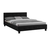 IDIMEX Lit Double pour Adulte Mathieu Couchage 140 x 190 cm avec sommier 2 Places / 2 Personnes, tête et Pied de lit capitonnés, revêtement en Tissu Noir