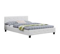 Lit double pour adulte MATHIEU avec sommier 140x190 cm 2 places / 2 personnes, tête et pied de lit capitonnés en synthétique blanc