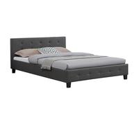 Lit double MATHIEU, 140 x 190 cm, capitonné avec sommier, revêtement synthétique gris