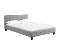 Lit double pour adulte MATHIEU avec sommier 140x190 cm 2 places / 2 personnes, tête et pied de lit capitonnés, en tissu gris