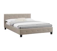 IDIMEX Lit Double pour Adulte Mathieu Couchage 140 x 190 cm avec sommier 2 Places / 2 Personnes, tête et Pied de lit capitonnés, revêtement en Tissu Beige