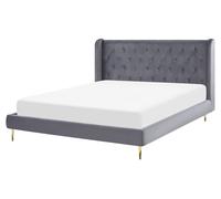 Lit Double Rangement Velours Rembourré Capitonné 160x200cm Gris Forbach