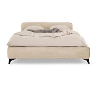 Lit double RAVELLO 140x190 cm, Revêtement en tissu, Lit style moderne pour 2 personnes, Cadre de lit avec sommier inclus, Beige