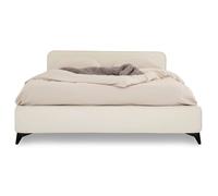 Lit Double Ravello 140x190 cm, Revêtement en Tissu, Lit Style Moderne pour 2 Personnes, Cadre de lit en Bois avec sommier Inclus, Blanc crème