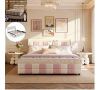 Lit double rembourré, 160 x 200 cm, 4 tiroirs, espace de rangement, Lit double avec USB et LED, Velours, Sommier à lattes en bois