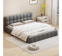 Lit Double Rembourré 160x200 cm, Lit Bubble avec Sommier à Lattes, Lits 2 Personnes Capitonne avec Tête de Lits, Cadre de Lit pour Adulte Chambre à Coucher et Chambre d'amis, sans Matelas, Lin