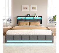 Lit double rembourré, 180 x 200 cm, espace de rangement avec 4 tiroirs, LED et USB, cadre de lit fonctionnel avec tête de lit rembourrée et sommier à lattes, sans matelas (gris B, 180 x 200 cm)