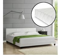 Lit Double Rembourré Albacete Similicuir avec Matelas 180 x 200 cm Blanc Corium