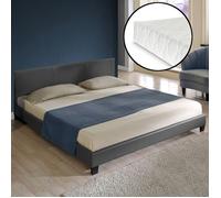 Lit Double Rembourré Albacete Similicuir avec Matelas 180 x 200 cm Gris Foncé Corium