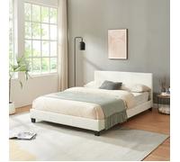 Lit Double Rembourré Albacete Sommier à Lattes Similicuir 140 x 200 cm Blanc Corium