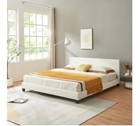 Lit Double Rembourré Albacete Sommier à Lattes Similicuir 160 x 200 cm Blanc Corium