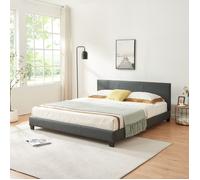 Lit Double Rembourré Albacete Sommier à Lattes Similicuir 180 x 200 cm Gris Foncé Corium