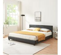 Lit Double Rembourré Albacete Sommier à Lattes Similicuir 180 x 200 cm Noir Corium