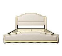 Lit double rembourré avec matelas 160x200cm équipé de 4 tiroirs de lumières LED et de ports de chargement design classique Beige Beige G