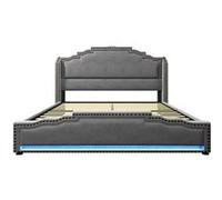 Lit double rembourré avec matelas 160x200cm équipé de 4 tiroirs de lumières LED et de ports de chargement design classique gris Gris G