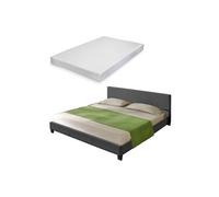 Lit Double Rembourré Design Sommier à Lattes Matelas Mousse à Froid Polyester 140 x 200 cm Gris Foncé Corium