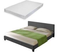 Lit Double Rembourré Design Sommier à Lattes Matelas Mousse à Froid Polyester 180 x 200 cm Gris Foncé Corium