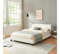 Lit Double Rembourré Moderne Robuste Sommier à Lattes Solide Housse Similicuir Design Élégant 140 x 200 cm Blanc