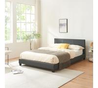 Lit Double Rembourré Moderne Robuste Sommier à Lattes Solide Housse Similicuir Design Élégant 140 x 200 cm Gris Foncé