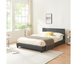 Lit Double Rembourré Moderne Robuste Sommier à Lattes Solide Housse Similicuir Design Élégant 140 x 200 cm Gris Foncé