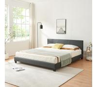 Lit Double Rembourré Albacete Sommier à Lattes Similicuir 180 x 200 cm Gris Foncé Corium