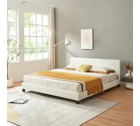 Lit Double Rembourré Moderne Robuste Sommier à Lattes Solide Housse Similicuir Design Élégant 180 x 200 cm Blanc