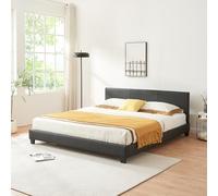 Lit Double Rembourré Robuste Élégant Sommier à Lattes Solide 160 x 200 cm Housse Similicuir Noir