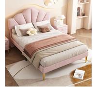 Lit double rose en forme de coquillage 140 × 190 cm par O.Ye avec pieds en fer forgé doré et tête de lit réglable en hauteur