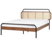 Lit Double Rustique en Bois d'Hévéa 140 x 200cm avec Tresse Viennoise Bois Foncé