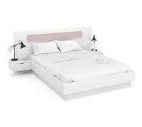 Lit double SANTA avec tête de lit + tables de chevet intégrées et sommier 140 x 190 cm blanc Blanc G