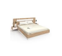 IDMARKET Lit double SANTA – tête de lit & tables de chevet intégrées, sommier 160x200 cm, bois/blanc