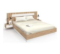 IDMARKET Lit double SANTA – tête de lit & tables de chevet intégrées, sommier 160x200 cm, bois/blanc