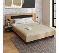 Lit Double Santa Avec Tête De Lit + Tables De Chevet Intégrées Et Sommier 160 X 200 Cm Bois Et Noir