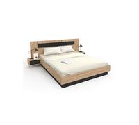 IDMarket Lit double Santa Tête de lit et tables de chevet intégrées Sommier 160x200 cm Bois et Noir