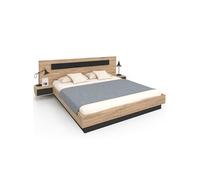 Lit double SANTA avec tête de lit + tables de chevet intégrées et sommier 180 x 200 cm bois et noir