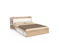 IDMarket - Lit double Sari - Rangements, sommier et tête de lit - 140 x 190 cm - Bois et blanc