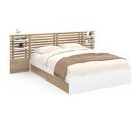 IDMarket - Lit double Savana - tête de lit, chevets, rangements, sommier 140 x 190 cm hêtre et blanc