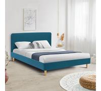 Lit Double Scandinave Balta 160 X 200 Cm Tissu Bleu Canard
