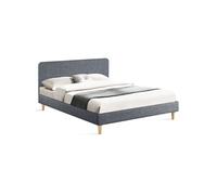 IDMarket - Lit double scandinave Balta - 140 x 190 cm avec tête de lit et sommier - Gris anthracite