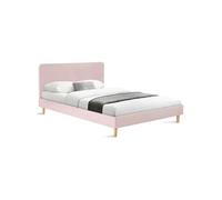 Lit double scandinave BALTA avec tête de lit et sommier 140 x 190 cm tissu rose clair effet velours