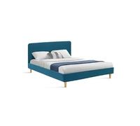 IDMarket - Lit Double scandinave Balta avec tête de lit et sommier 160 x 200 cm Tissu Bleu Canard
