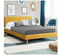 Lit Double Scandinave Oslo 140 X 190 Cm Tissu Jaune Moutarde Jaune