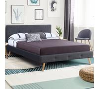 IDMarket - Lit Double scandinave Oslo avec tête de lit et sommier 160 x 200 cm Tissu Gris Anthracite
