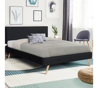 Lit Double Scandinave Oslo 160 X 200 Cm Tissu Noir
