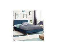 Lit Double Scandinave Oslo 160 X 200 Cm Tissu Bleu Canard Bleu