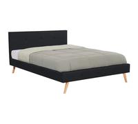 IDMarket – Lit double scandinave Oslo – 160 x 200 cm avec tête de lit et sommier – tissu noir