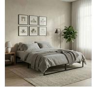 Lit Double SOVE, 140 x 190 cm, Noir, Structure en Métal, Cadre Renforcé, Sommier Intégré, Style Industriel Minimaliste
