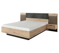 Lit Double Tally 160x200cm Artisan Chêne Anthracite Avec Tables De Nuit