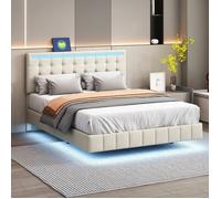 Lit double - TANANT - 140x200 cm - Rembourré - LED intégrée - Tête de lit réglable